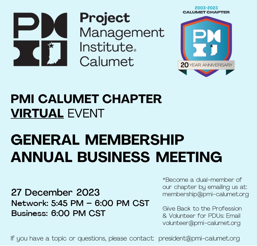 PMI Calumet Chapter Annual Business Meeting